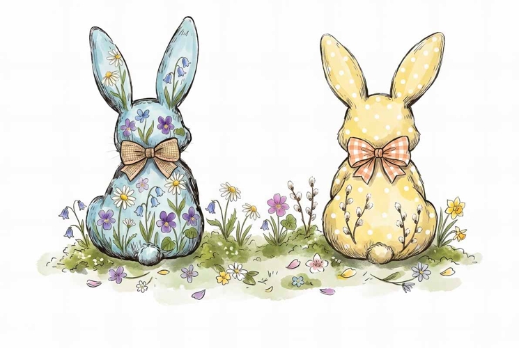 Happy Easter Bunnies PNG & JPG