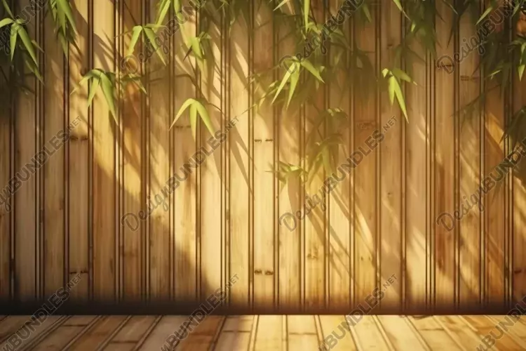 Wooden Background With Leaves And Sunshine