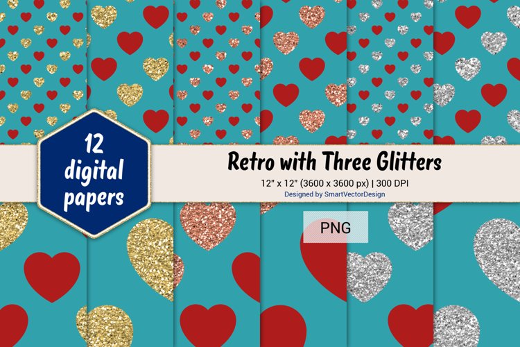 Hearts Retro with Three Glitters Color Combo #17 example image 1