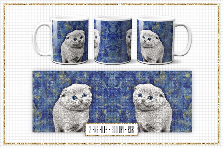 Sublimation Mug Design - Van Gogh Cat - Cute Mug Template example image 1