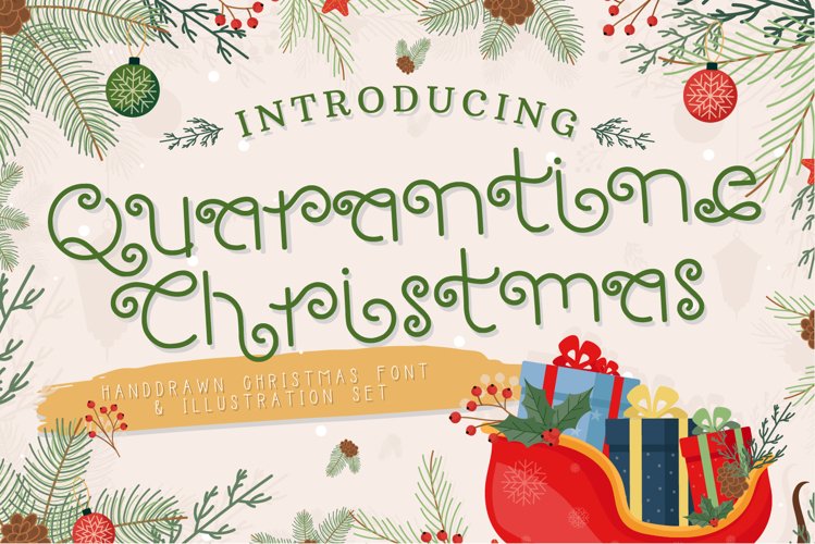 Quarantine Christmas - Hand Drawn Font & Illustration Set example image 1