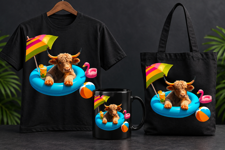 Highland Cow Summer Pool Float PNG Beach Clipart