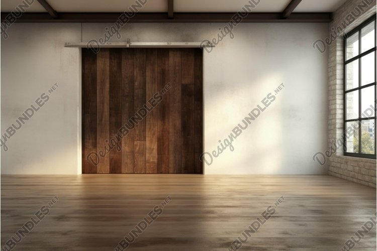 Modern loft interior with wooden sliding door example image 1