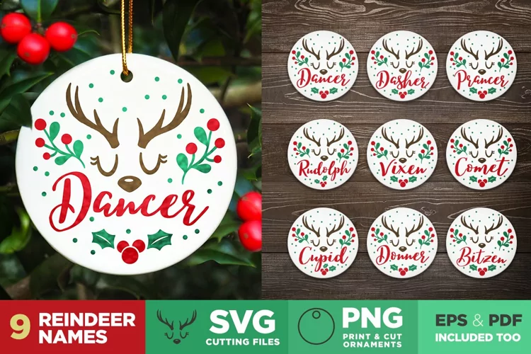 Reindeer Names | Christmas Ornaments | Cutting files