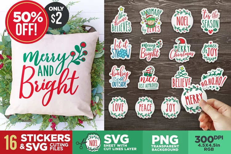 Christmas SVG Bundle | 16 Cutting files Sticker Sheet