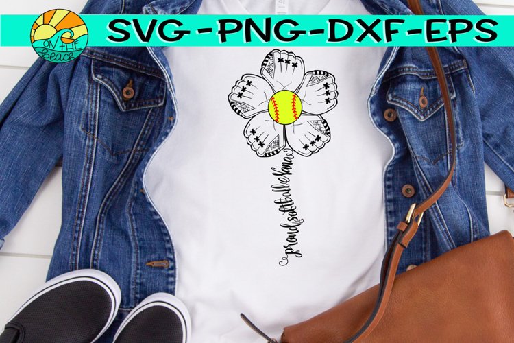 Softball Nana - Proud - Flower Mitt - SVG - DXF - EPS - PNG example image 1