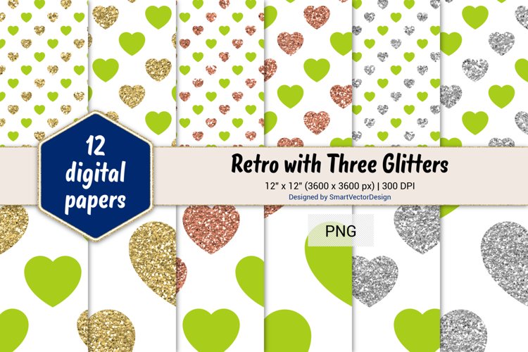 Hearts Retro with Three Glitters Color Combo #36 example image 1