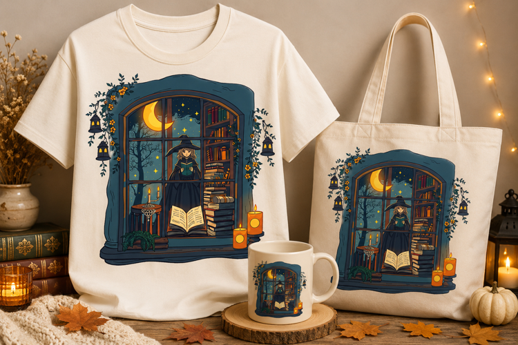 Witch Reading Window PNG | Cozy Magical Library Clipart