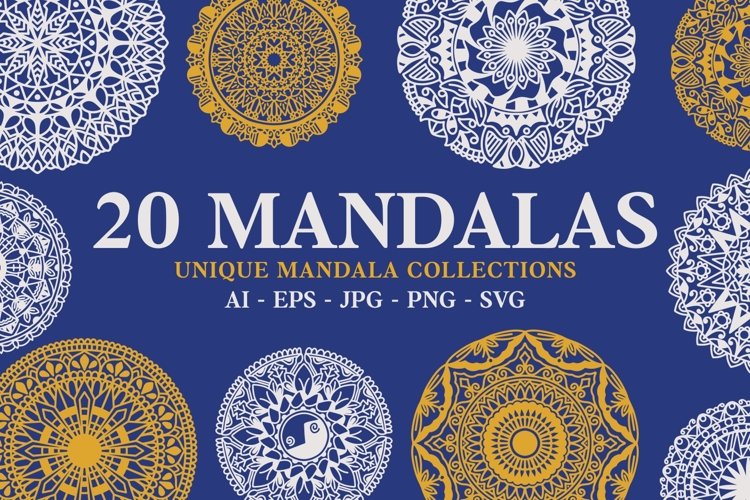 20 Unique Mandalas Template SVG example image 1