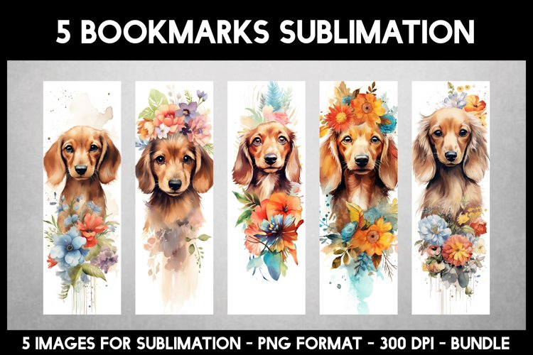 5 Dachshund Dog With Flowers Bookmarks I Bookmarks Bundle