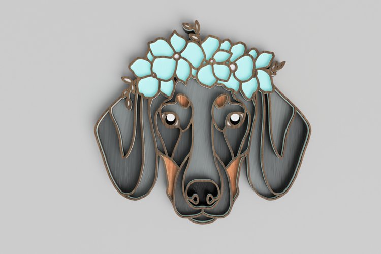 Pet Portrait Laser Cut File - Floral Dog - Dachsund