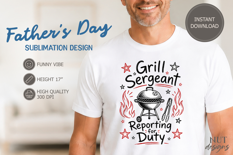 Grill Sergeant Dad BBQ Fathers day Doodle tshirt
