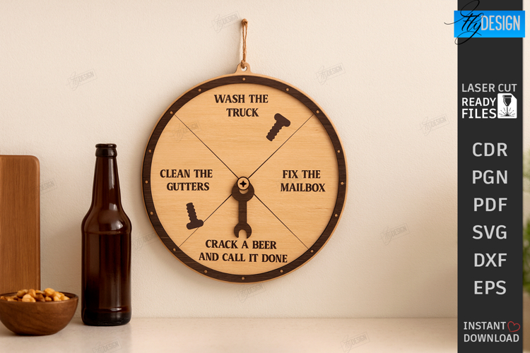 Dad Chore Wheel Laser Cut|Chore and Beer Reward| Wall Decor