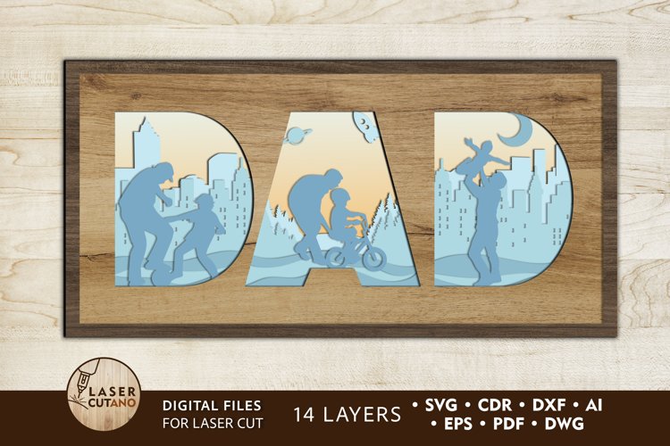 Fathers Day Multilayer Cut Files for Laser Cut Wood, DAD