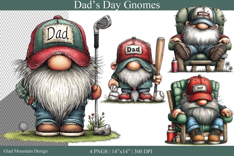 Fathers Day Best Dad gnomes, Golfer Gnome, Baseball Gnome