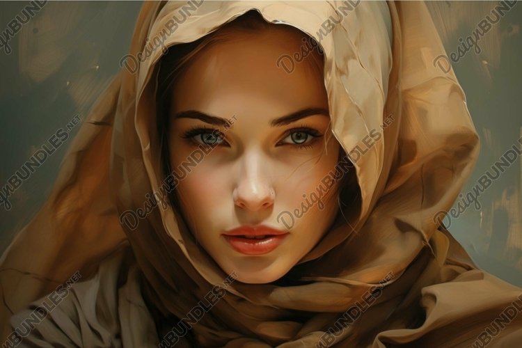 Portrait of a young woman with a captivating gaze, wrapped i example image 1