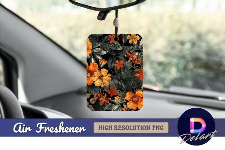 Orange floral pattern on black background Air Freshener PNG