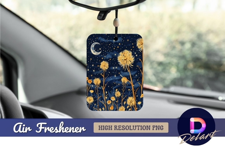 Floral landscape with moon and starry sky Air Freshener PNG