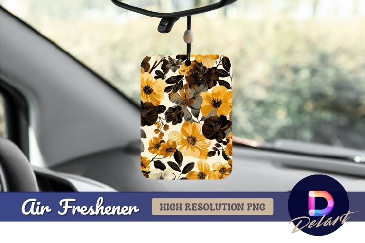 Elegant floral pattern in gold and black Air Freshener PNG