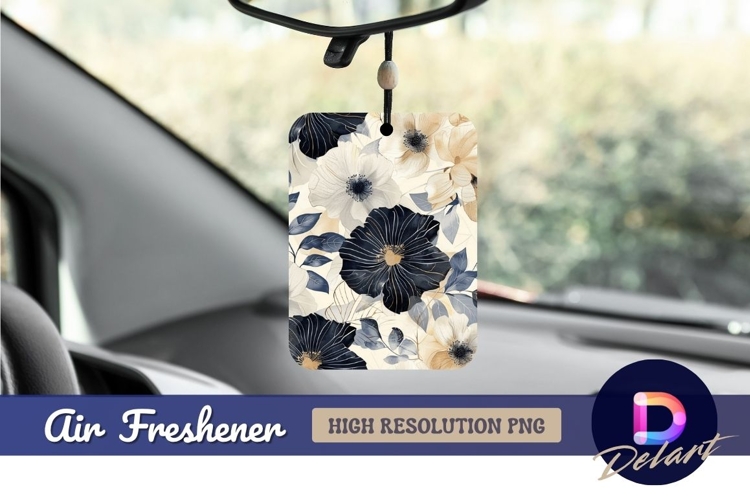 Elegant floral pattern navy beige Air Freshener PNG