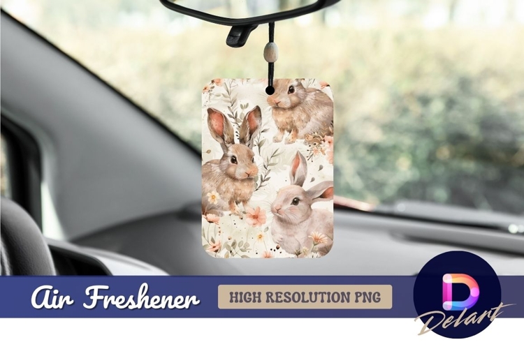Watercolor rabbits with flowers Air Freshener PNG