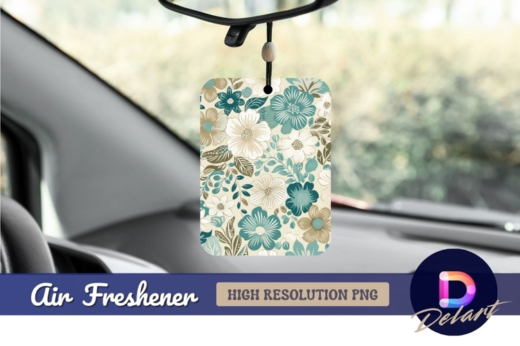Teal and beige floral Air Freshener PNG