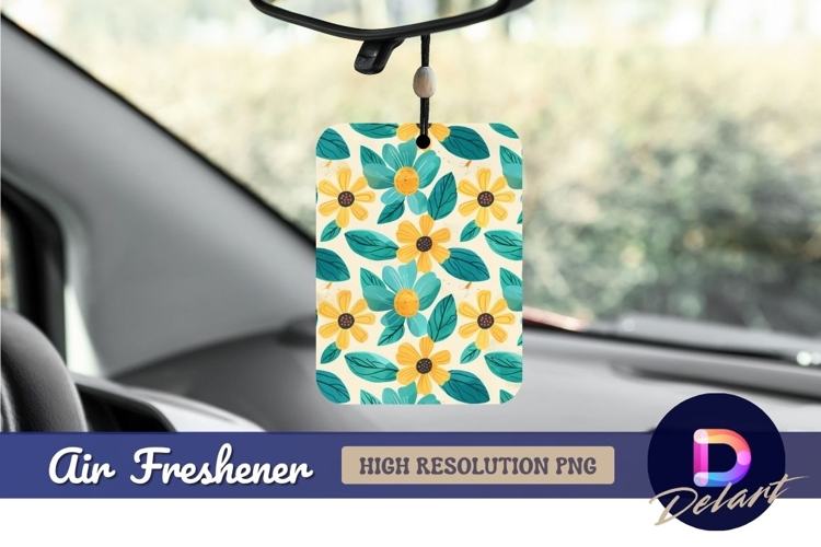 Floral pattern with yellow and blue Air Freshener PNG