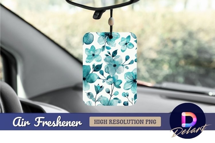 Teal watercolor floral Air Freshener PNG