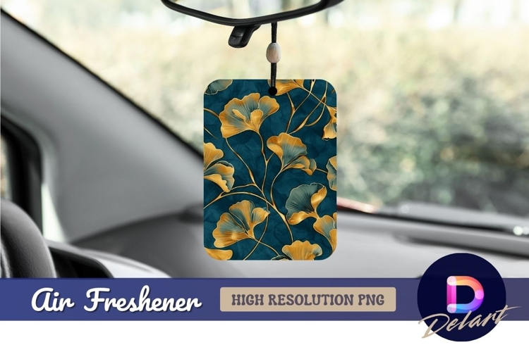Golden ginkgo leaves on teal background Air Freshener PNG