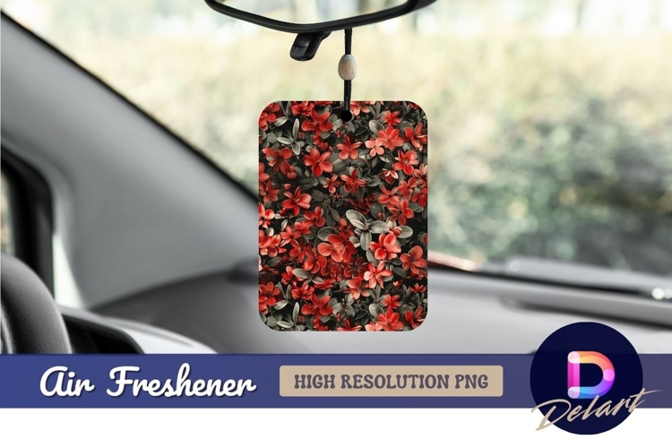 Red flowers gray leaves floral Air Freshener PNG