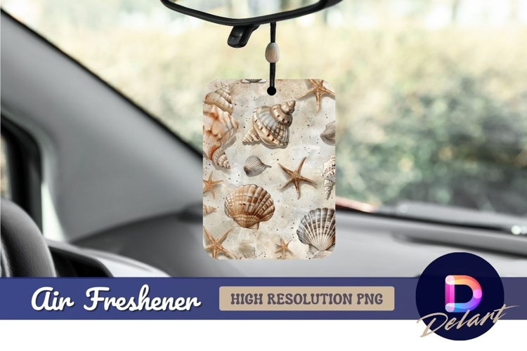 Seashells and starfish on sandy beach Air Freshener PNG