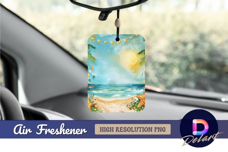 Watercolor beach illustration with summer Air Freshener PNG