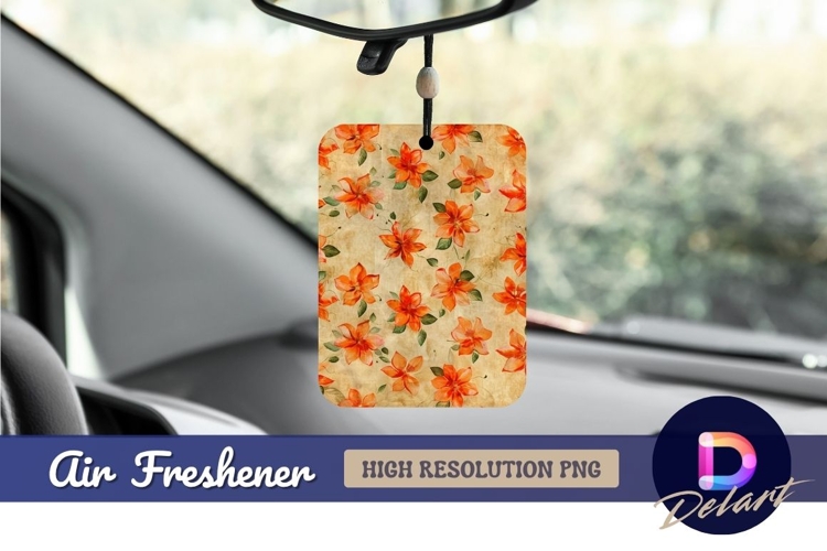 Vintage floral pattern with orange flowers Air Freshener PNG