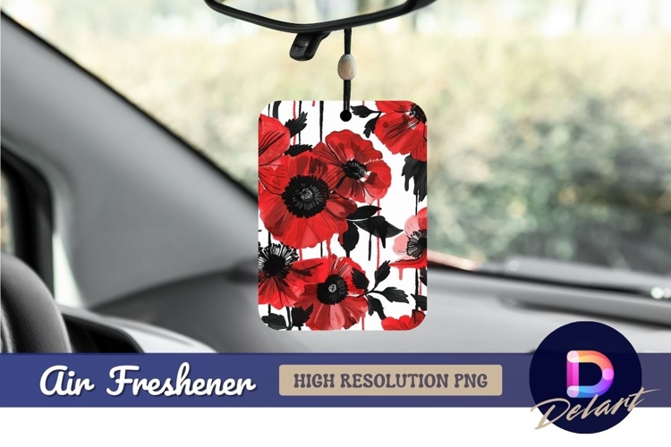 Red poppies black leaves floral pattern Air Freshener PNG