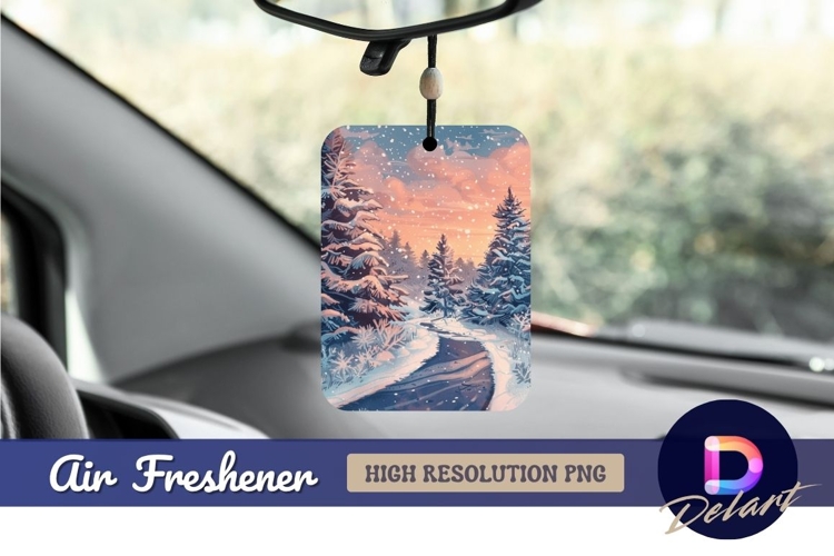 Snowy forest path winter sunset Air Freshener PNG