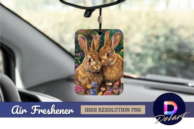 Two brown rabbits surrounded by colorful flowers Air Freshen