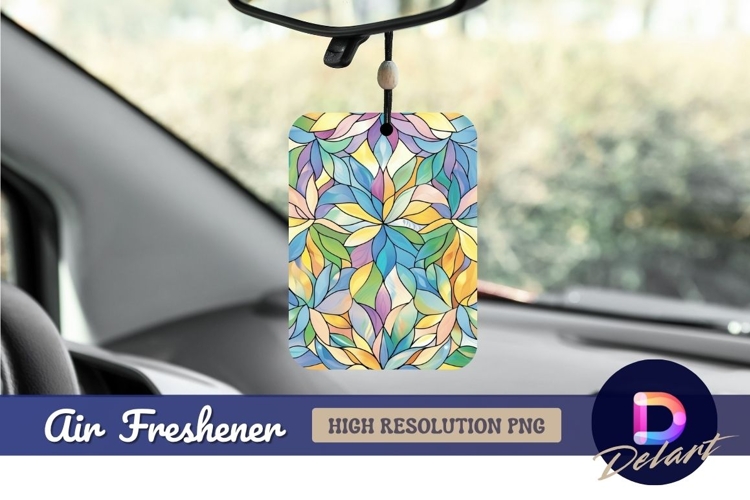 Colorful abstract floral stained glass Air Freshener PNG