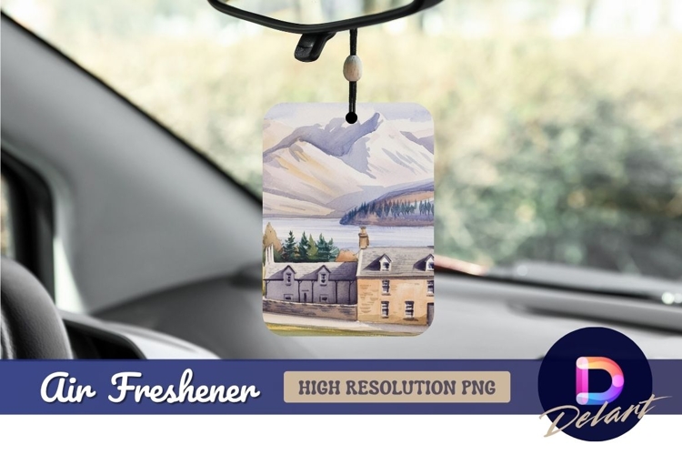 Watercolor landscape with houses Air Freshener PNG
