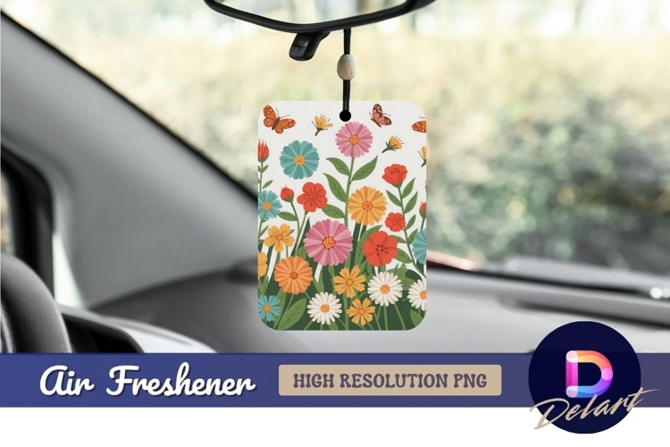Colorful flower meadow with butterflies air freshener png