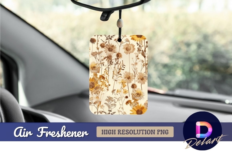 Golden floral pattern botanical Air Freshener PNG