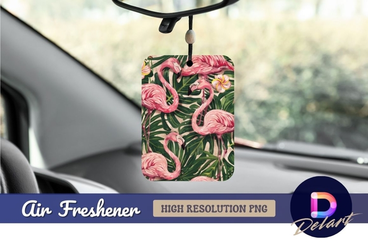 Pink flamingo tropical leaves pattern air freshener png