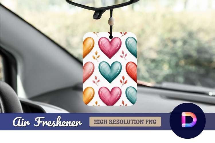 Colorful watercolor hearts pattern on white Air Freshener