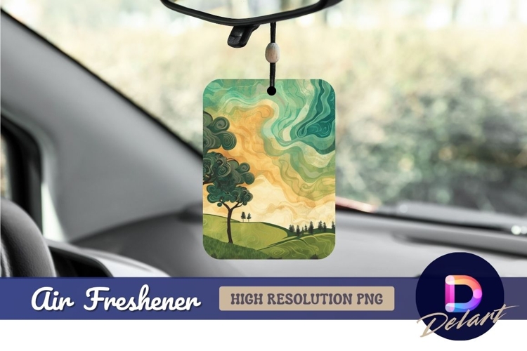 Whimsical landscape illustration with Air Freshener PNG