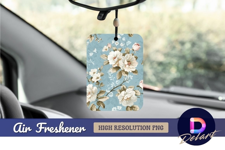White floral pattern on light blue Air Freshener PNG