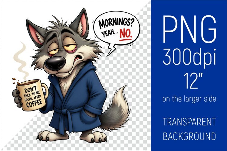 Funny Morning Coffee Wolf | Cute Coffee Lover Clipart example image 1