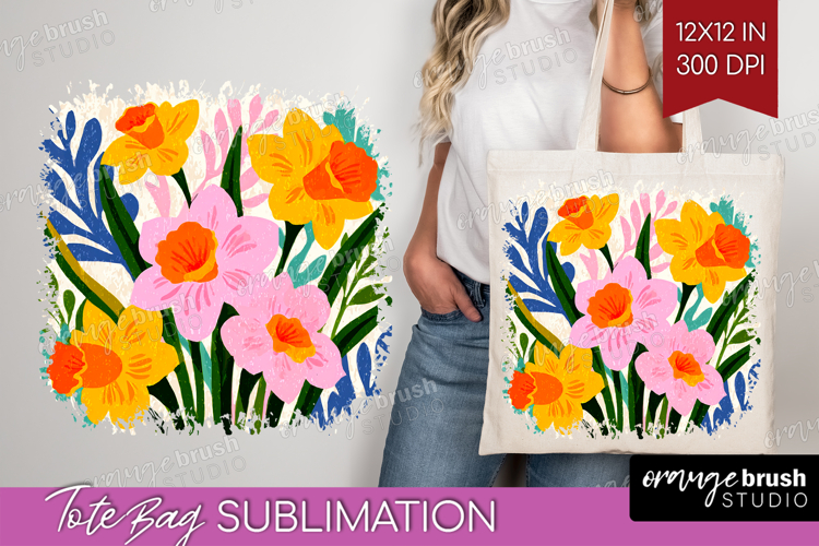 Daffodil Modern Floral Tote Bag Sping Flower Tote Bag PNG