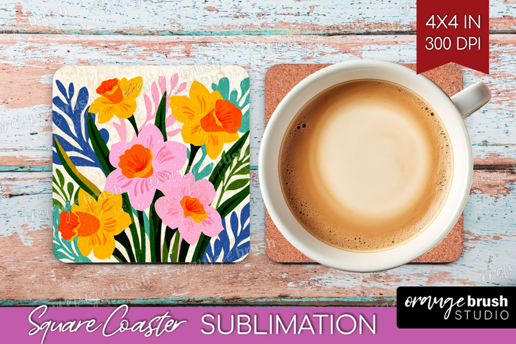 Daffodil Modern Floral Square Coaster Sping Flower Coaster