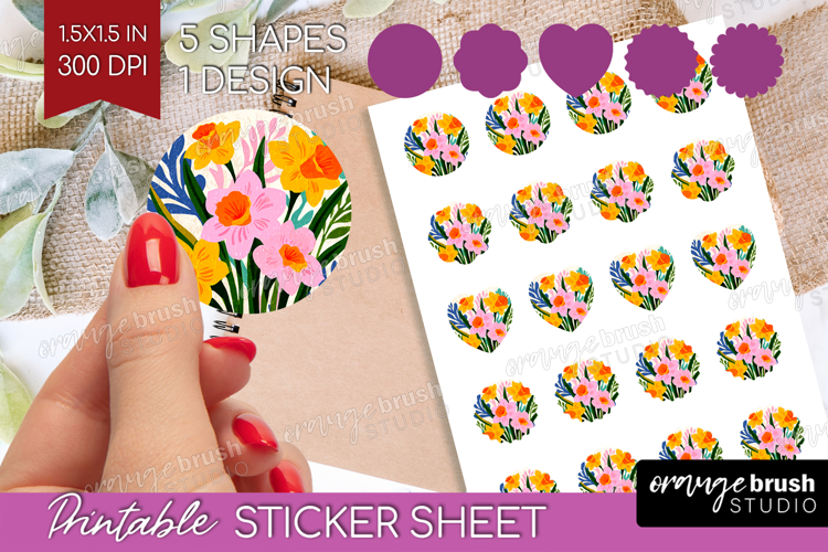 Daffodil Modern Floral Round Sticker Sping Flower Printable