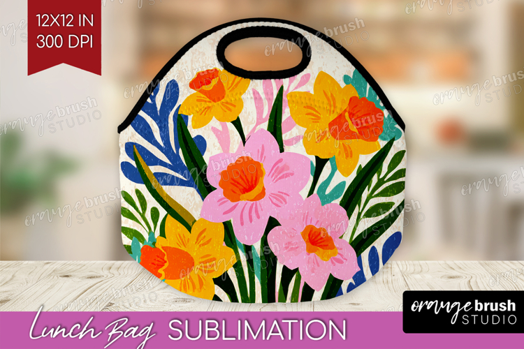 Daffodil Modern Floral Lunch Bag Sping Flower Lunch Bug PNG