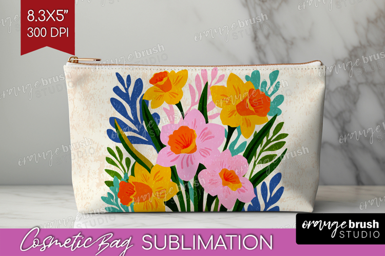 Daffodil Modern Floral Cosmetic Bag Sping Flower Makeup Bag